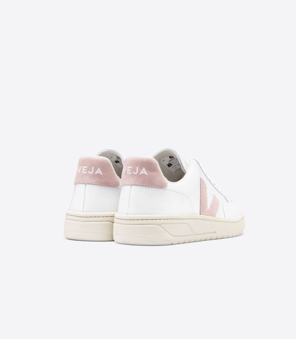 Veja Trainers Womens White/Pink - V-12 Leather - CDAZ-81034